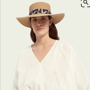Maison scotch scotch and soda tan straw Panama fedora scarf sun hat one size